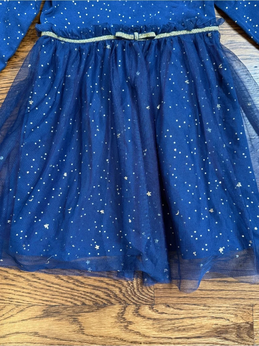 Hanna Andersson Girls Navy Shimmer Foiled Dots Print Tulle Waist Dress 3T